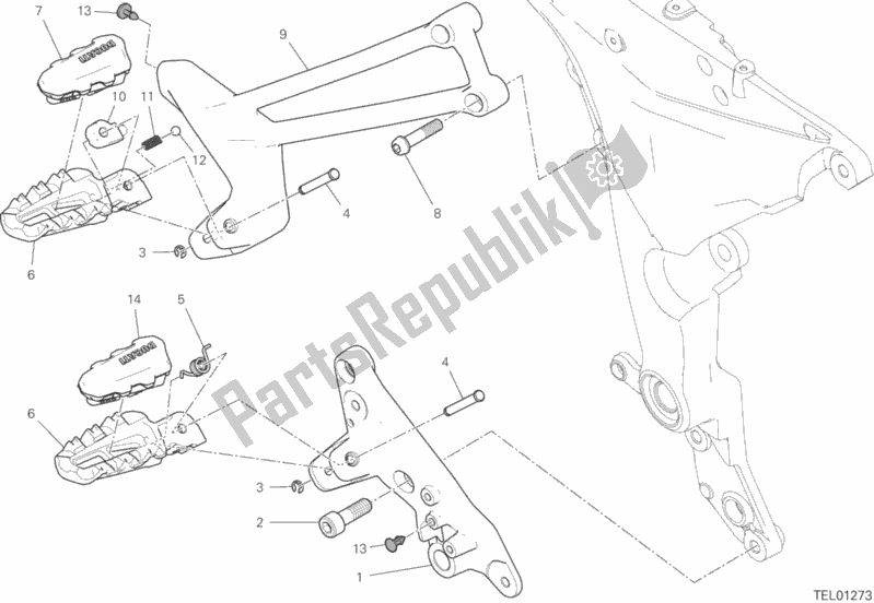 All parts for the Footrests, Right of the Ducati Multistrada 950 S SW Thailand 2020